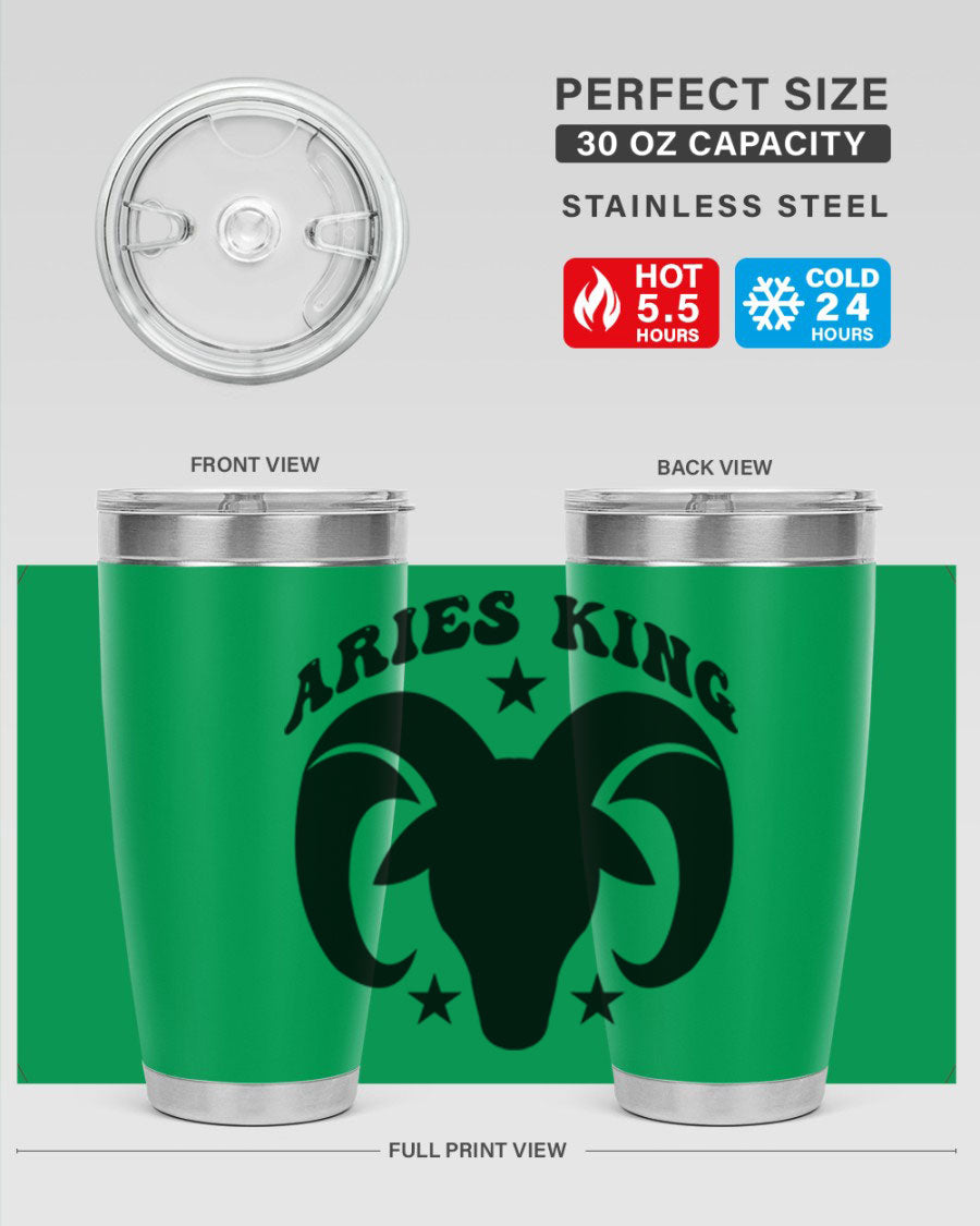 Aries King 110# Tumbler in stainless steel with a stylish design, perfect for hot and cold beverages.