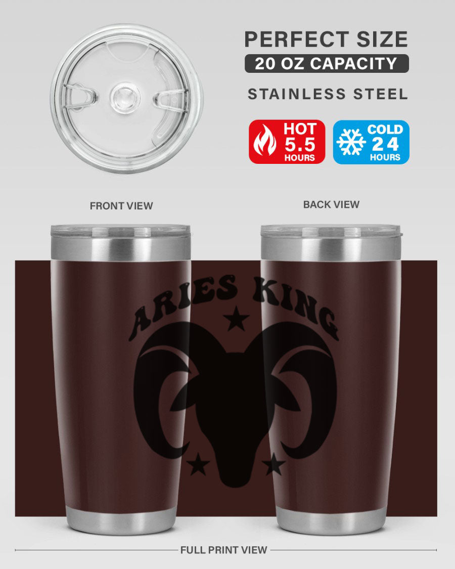 Aries King 110# Tumbler in stainless steel with a stylish design, perfect for hot and cold beverages.