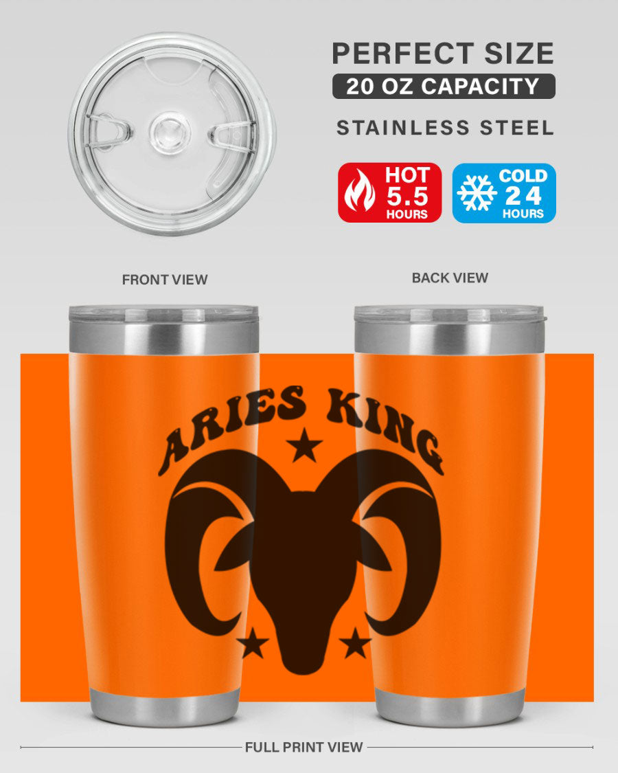 Aries King 110# Tumbler in stainless steel with a stylish design, perfect for hot and cold beverages.