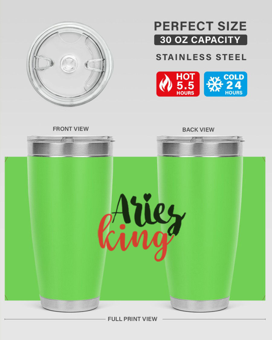 Aries King 96# Tumbler, a stylish 20oz stainless steel drinkware with zodiac design, perfect for hot and cold beverages.