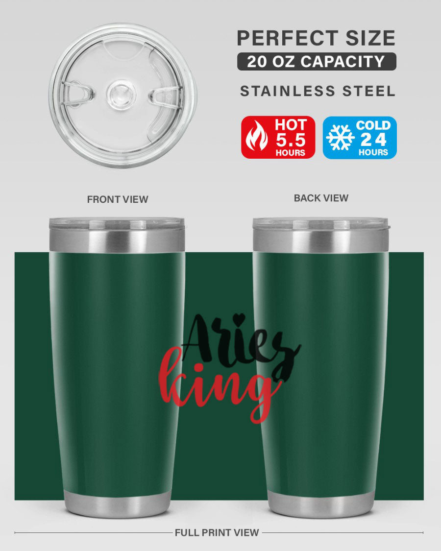 Aries King 96# Tumbler, a stylish 20oz stainless steel drinkware with zodiac design, perfect for hot and cold beverages.