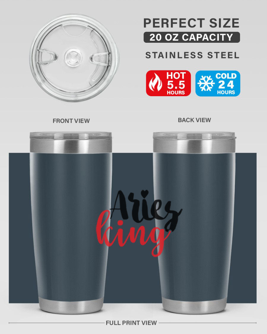 Aries King 96# Tumbler, a stylish 20oz stainless steel drinkware with zodiac design, perfect for hot and cold beverages.