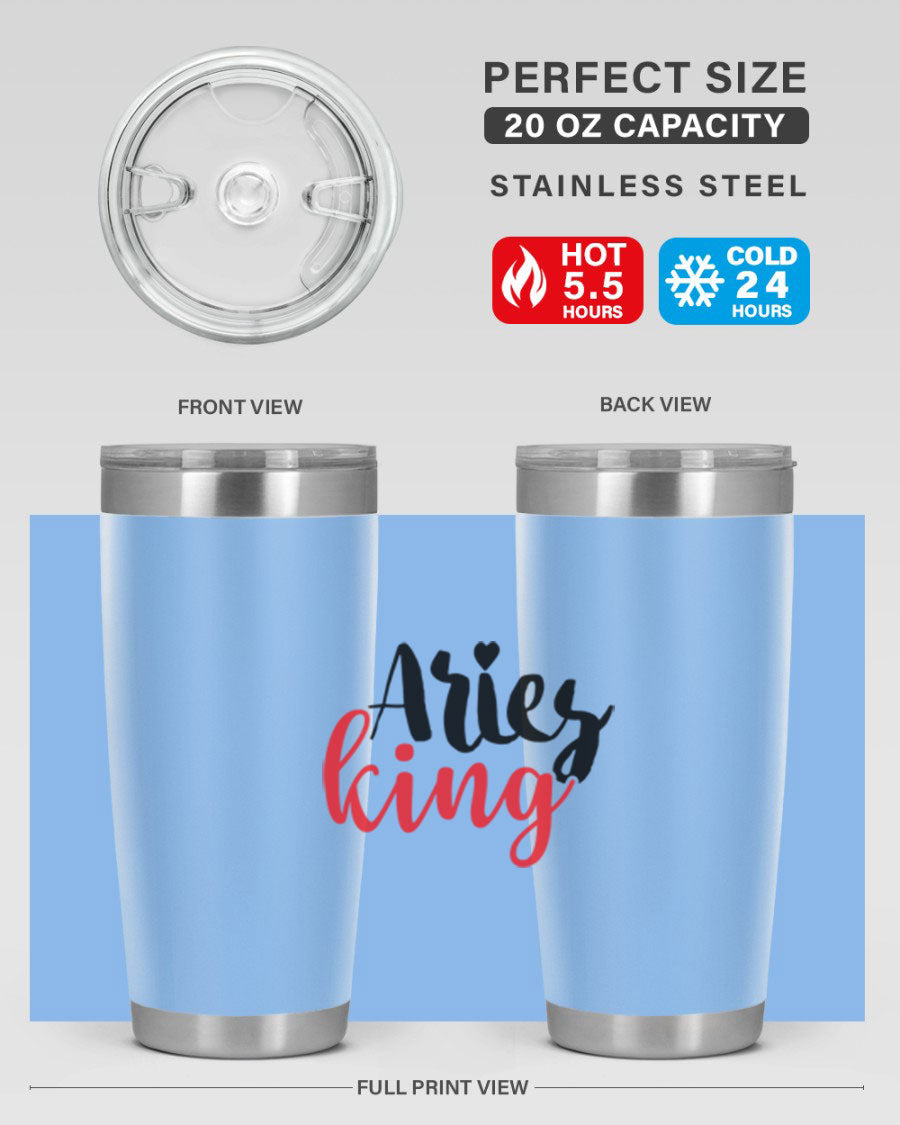 Aries King 96# Tumbler, a stylish 20oz stainless steel drinkware with zodiac design, perfect for hot and cold beverages.