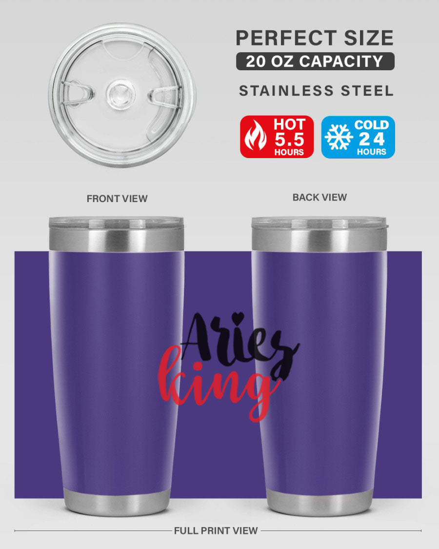 Aries King 96# Tumbler, a stylish 20oz stainless steel drinkware with zodiac design, perfect for hot and cold beverages.