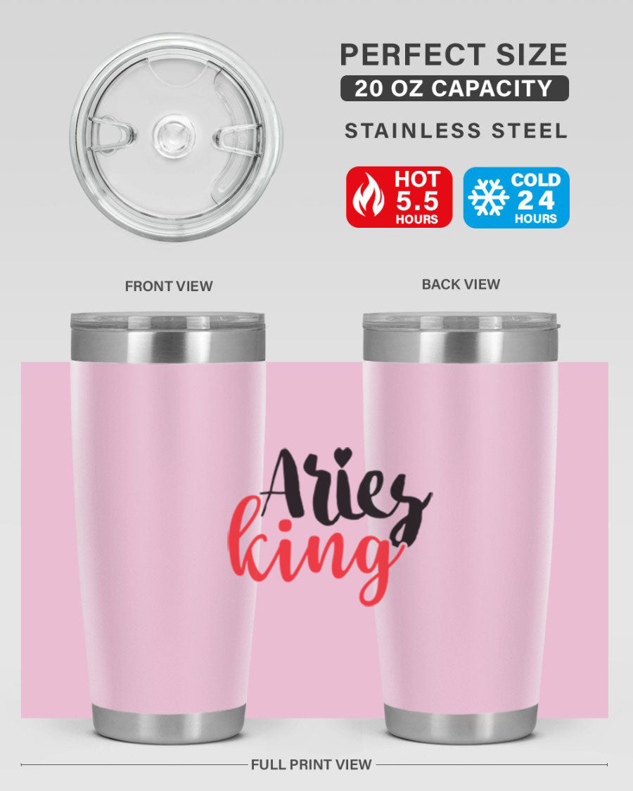 Aries King 96# Tumbler, a stylish 20oz stainless steel drinkware with zodiac design, perfect for hot and cold beverages.