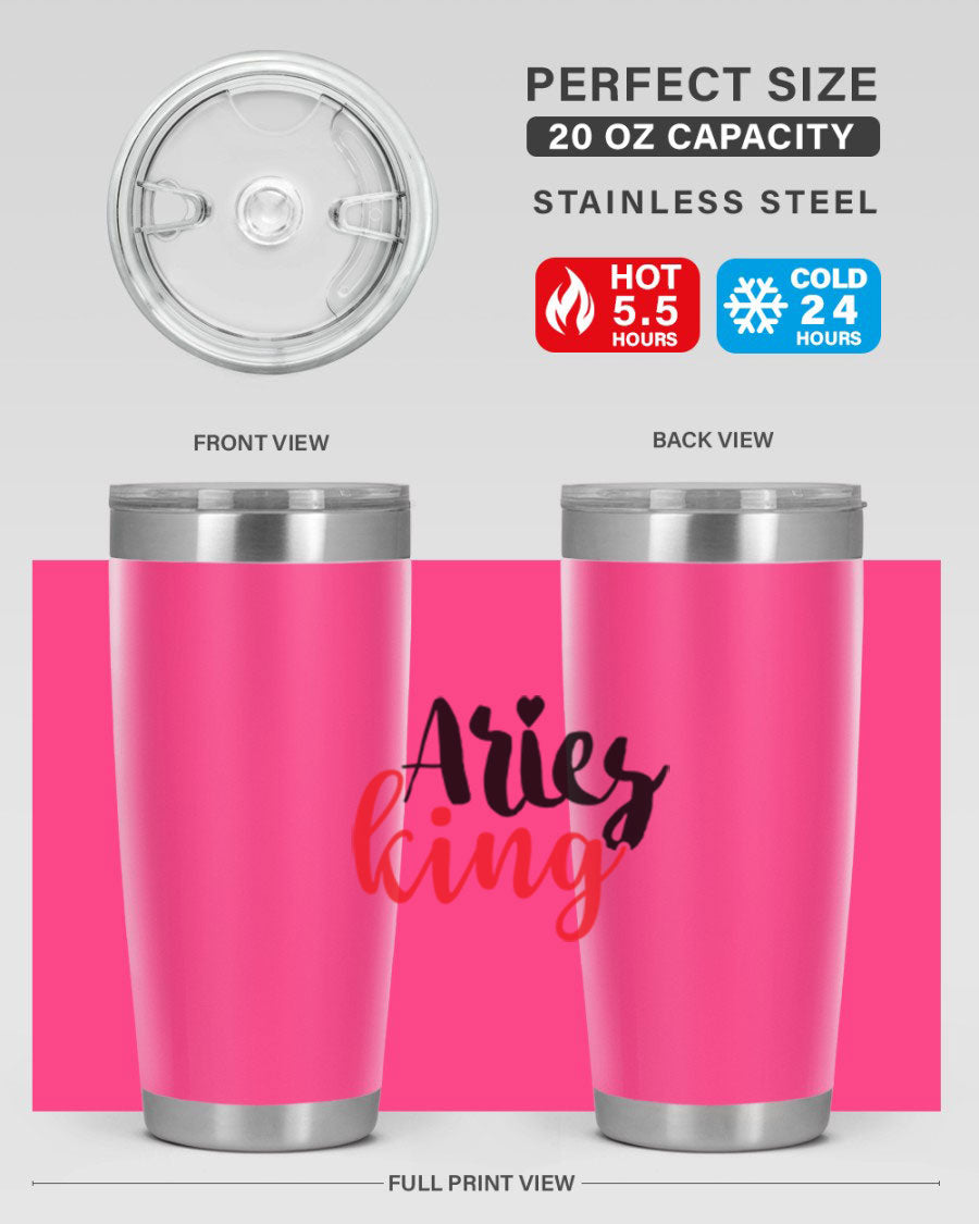 Aries King 96# Tumbler, a stylish 20oz stainless steel drinkware with zodiac design, perfect for hot and cold beverages.