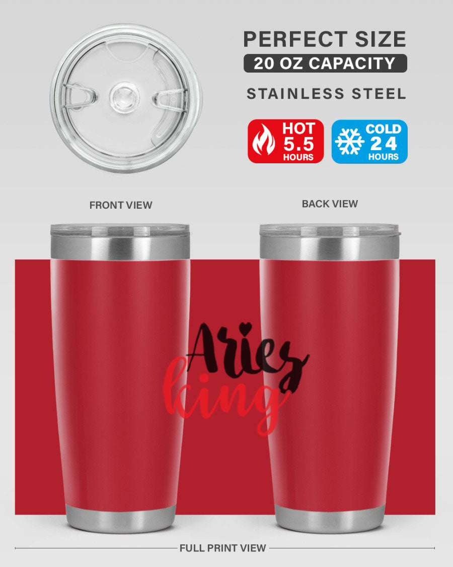 Aries King 96# Tumbler, a stylish 20oz stainless steel drinkware with zodiac design, perfect for hot and cold beverages.