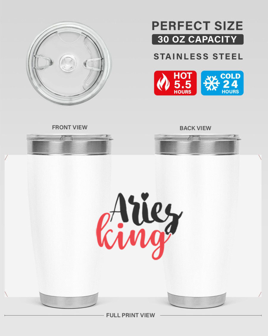 Aries King 96# Tumbler, a stylish 20oz stainless steel drinkware with zodiac design, perfect for hot and cold beverages.