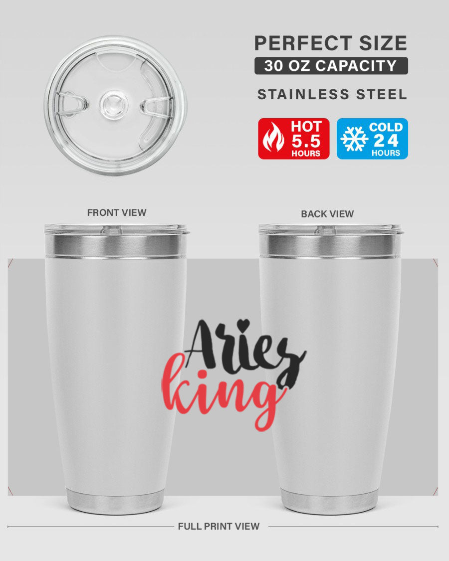 Aries King 96# Tumbler, a stylish 20oz stainless steel drinkware with zodiac design, perfect for hot and cold beverages.