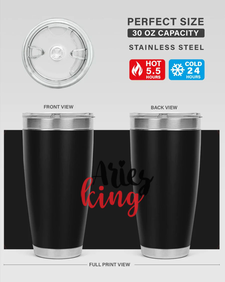 Aries King 96# Tumbler, a stylish 20oz stainless steel drinkware with zodiac design, perfect for hot and cold beverages.