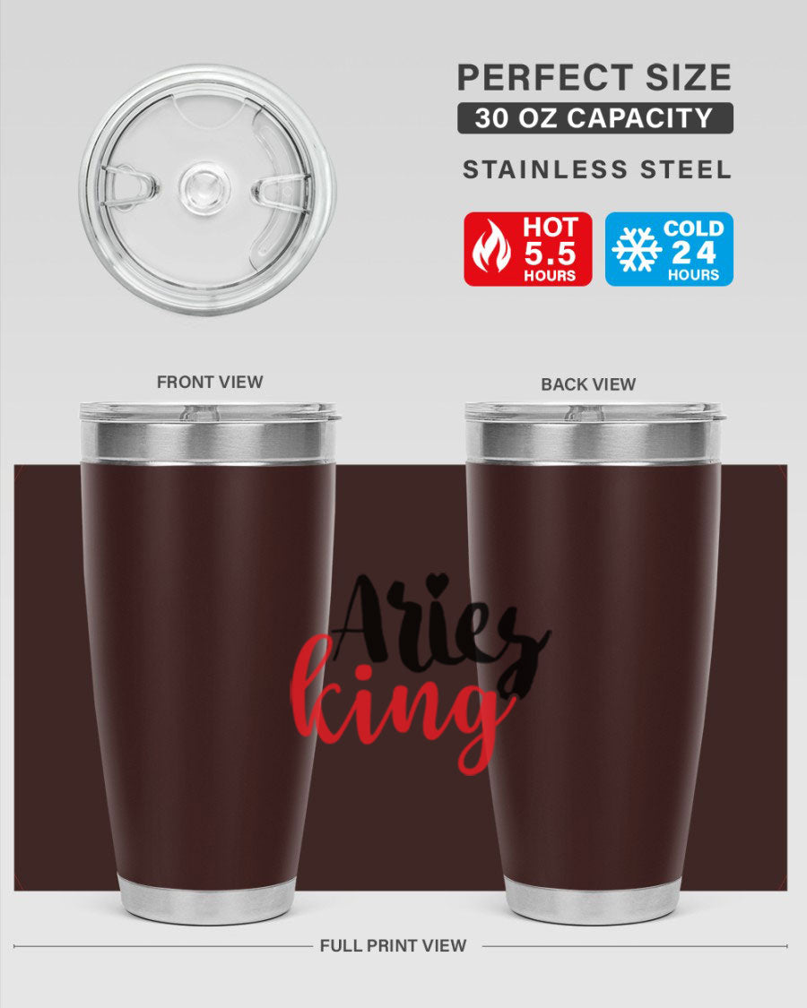 Aries King 96# Tumbler, a stylish 20oz stainless steel drinkware with zodiac design, perfect for hot and cold beverages.