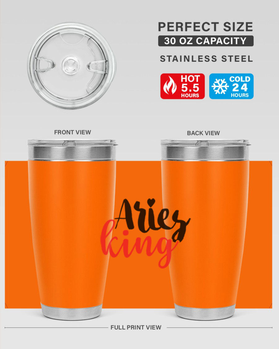 Aries King 96# Tumbler, a stylish 20oz stainless steel drinkware with zodiac design, perfect for hot and cold beverages.