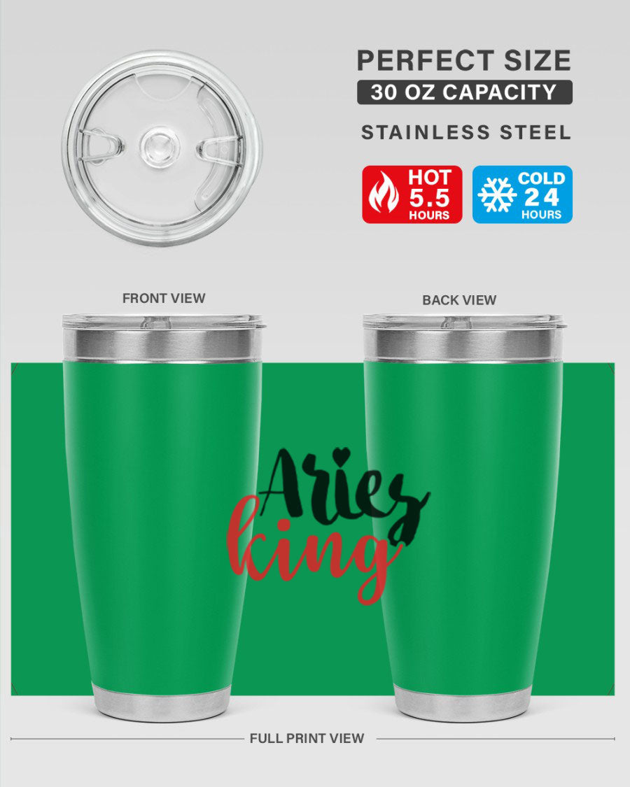 Aries King 96# Tumbler, a stylish 20oz stainless steel drinkware with zodiac design, perfect for hot and cold beverages.