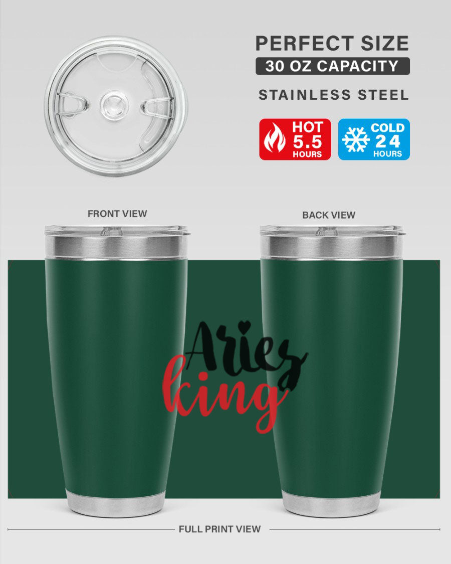 Aries King 96# Tumbler, a stylish 20oz stainless steel drinkware with zodiac design, perfect for hot and cold beverages.