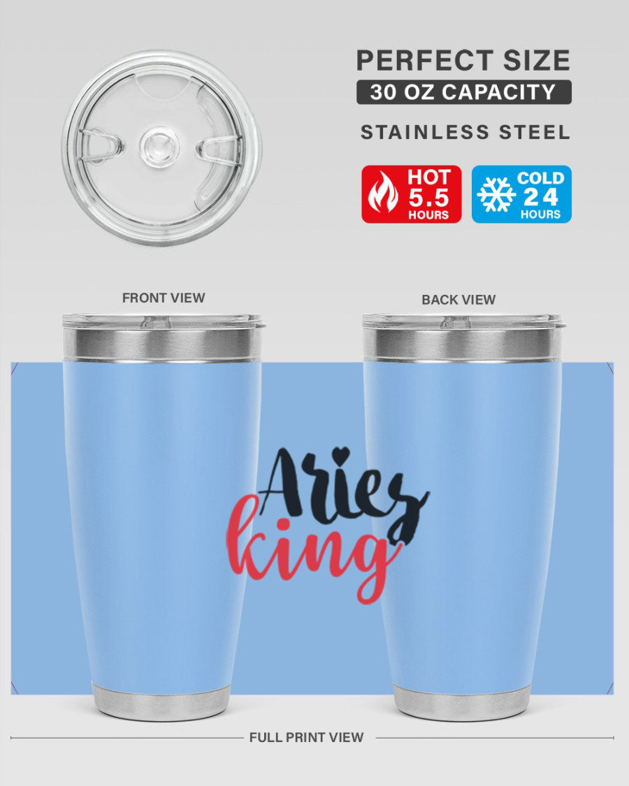 Aries King 96# Tumbler, a stylish 20oz stainless steel drinkware with zodiac design, perfect for hot and cold beverages.