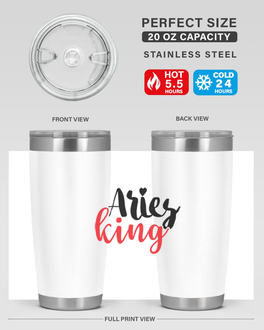 Aries King 96# Tumbler, a stylish 20oz stainless steel drinkware with zodiac design, perfect for hot and cold beverages.