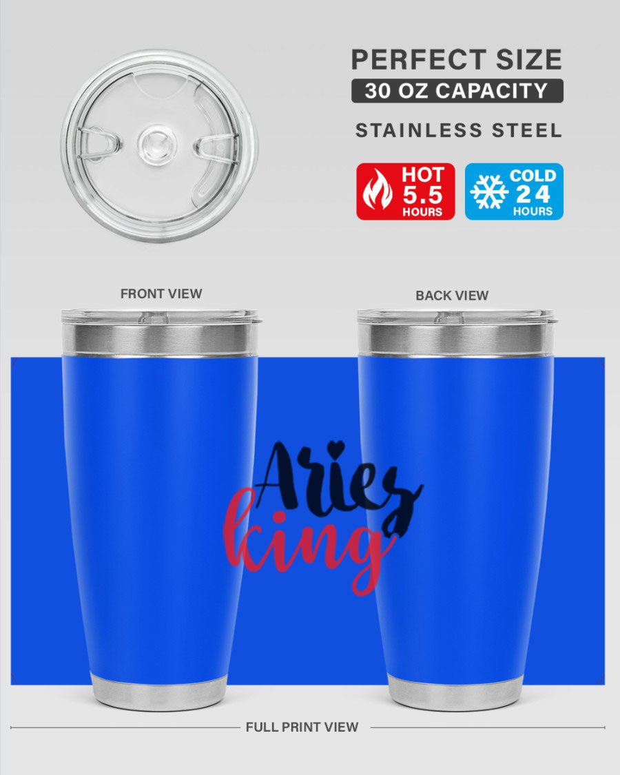 Aries King 96# Tumbler, a stylish 20oz stainless steel drinkware with zodiac design, perfect for hot and cold beverages.