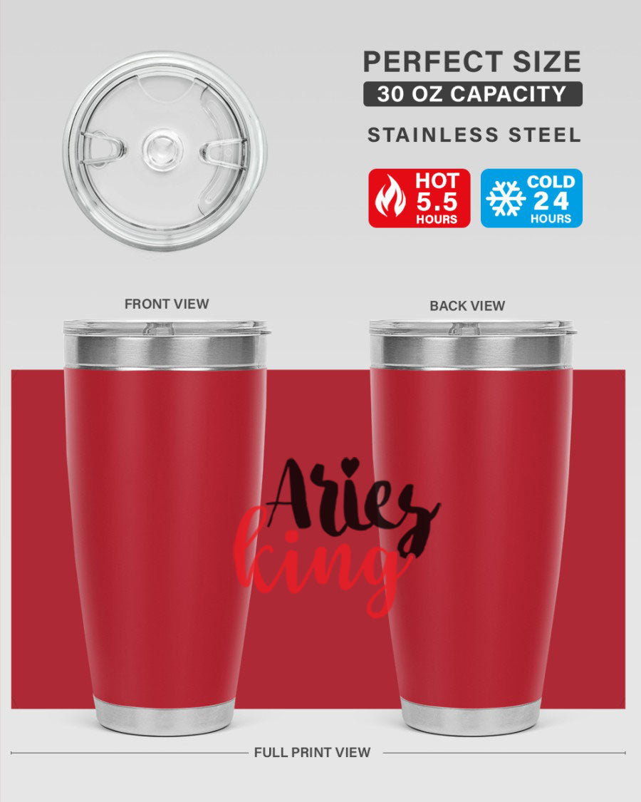 Aries King 96# Tumbler, a stylish 20oz stainless steel drinkware with zodiac design, perfect for hot and cold beverages.