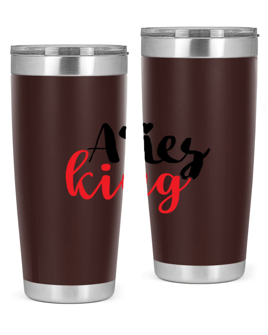 Aries King 96# Tumbler, a stylish 20oz stainless steel drinkware with zodiac design, perfect for hot and cold beverages.