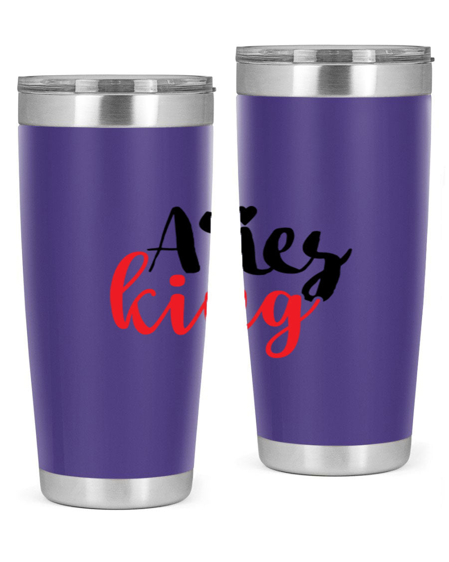 Aries King 96# Tumbler, a stylish 20oz stainless steel drinkware with zodiac design, perfect for hot and cold beverages.