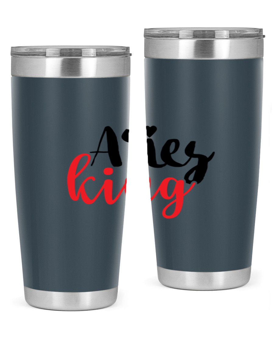 Aries King 96# Tumbler, a stylish 20oz stainless steel drinkware with zodiac design, perfect for hot and cold beverages.