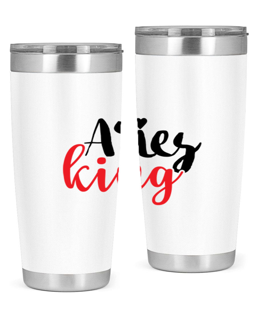 Aries King 96# Tumbler, a stylish 20oz stainless steel drinkware with zodiac design, perfect for hot and cold beverages.