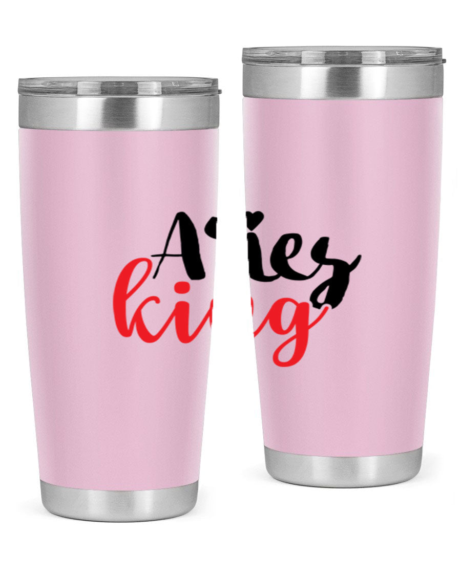 Aries King 96# Tumbler, a stylish 20oz stainless steel drinkware with zodiac design, perfect for hot and cold beverages.