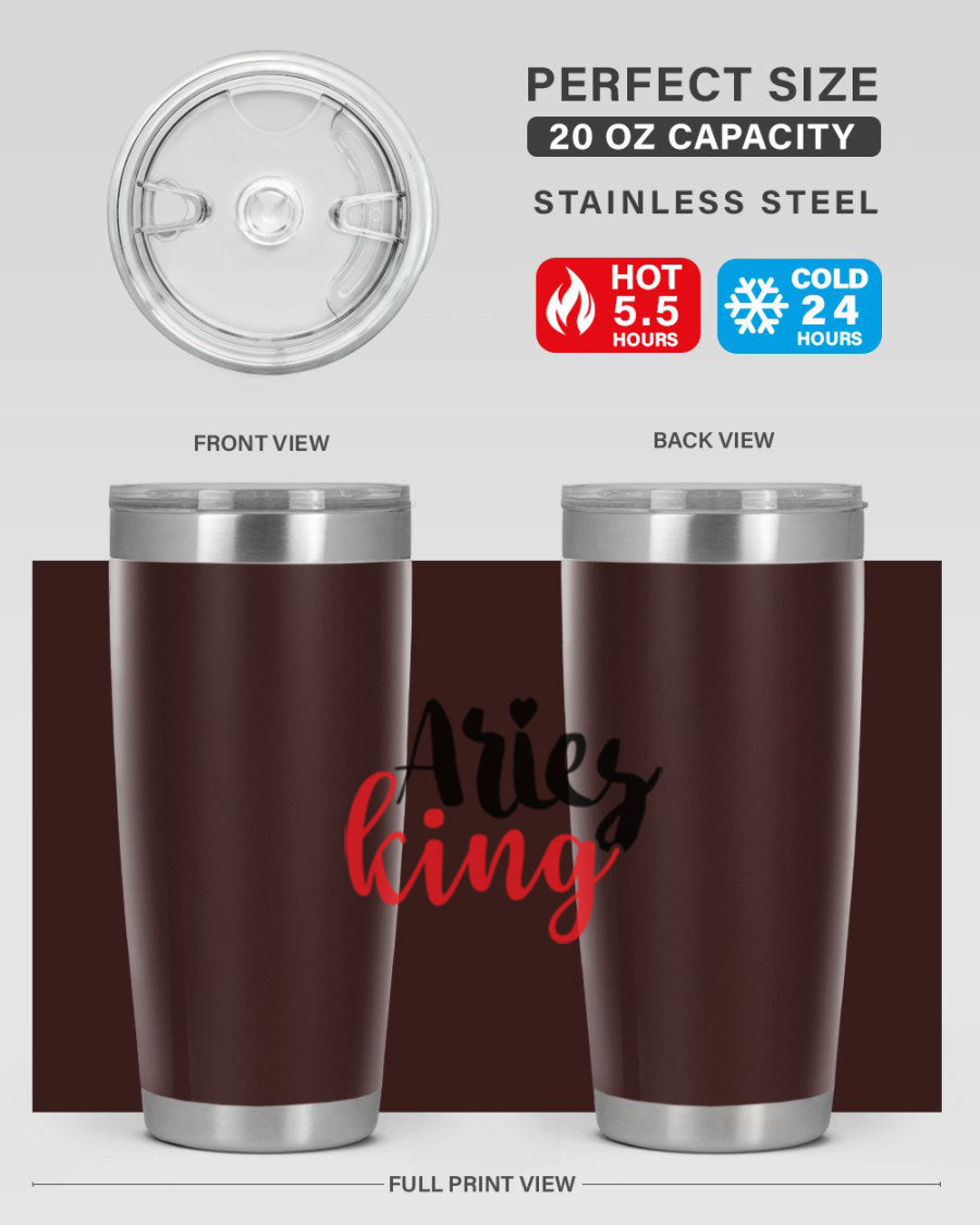 Aries King 96# Tumbler, a stylish 20oz stainless steel drinkware with zodiac design, perfect for hot and cold beverages.