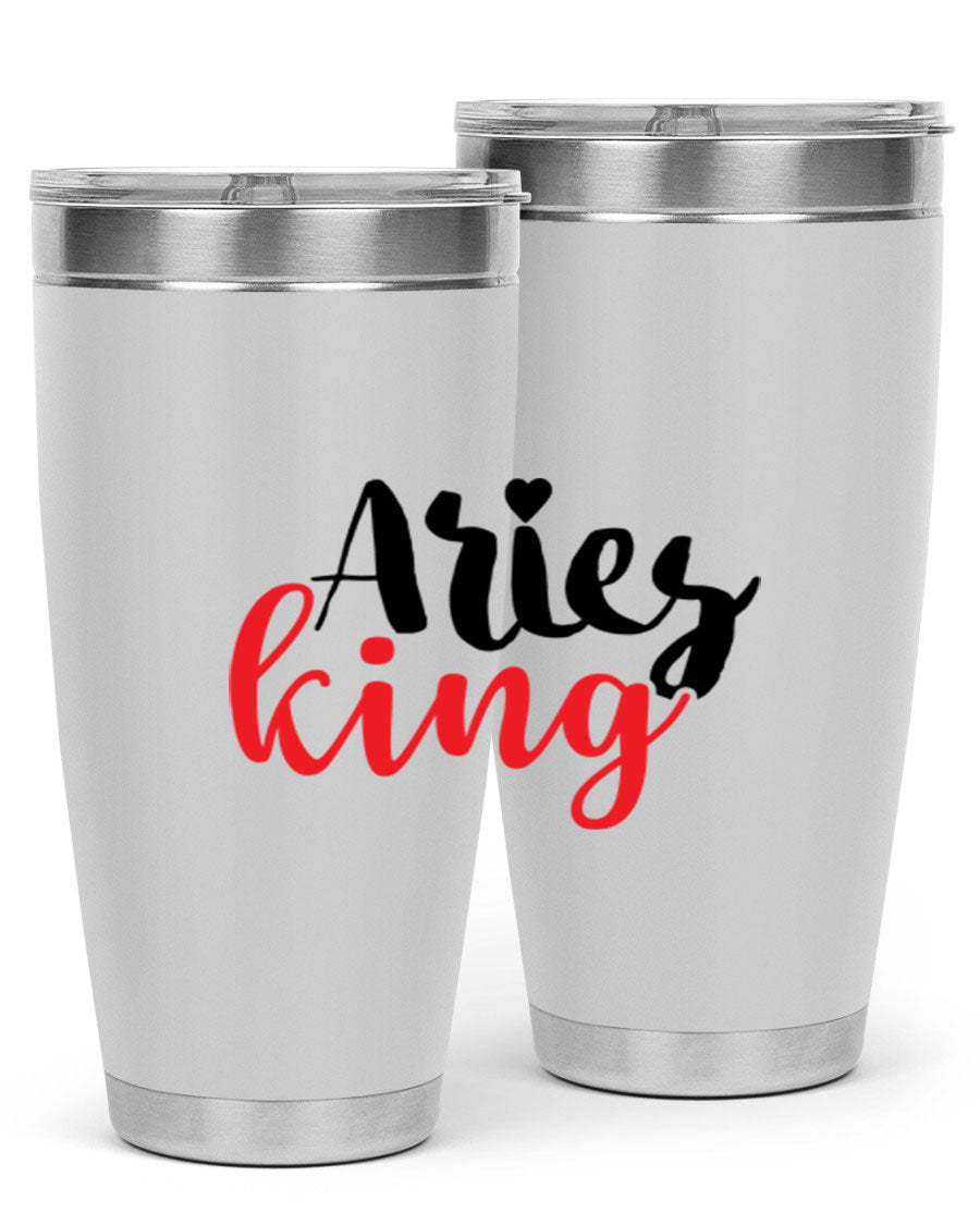 Aries King 96# Tumbler, a stylish 20oz stainless steel drinkware with zodiac design, perfect for hot and cold beverages.