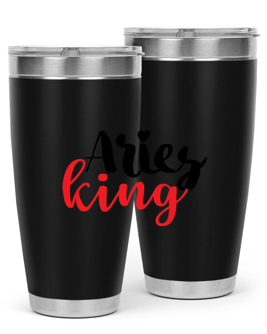 Aries King 96# Tumbler, a stylish 20oz stainless steel drinkware with zodiac design, perfect for hot and cold beverages.