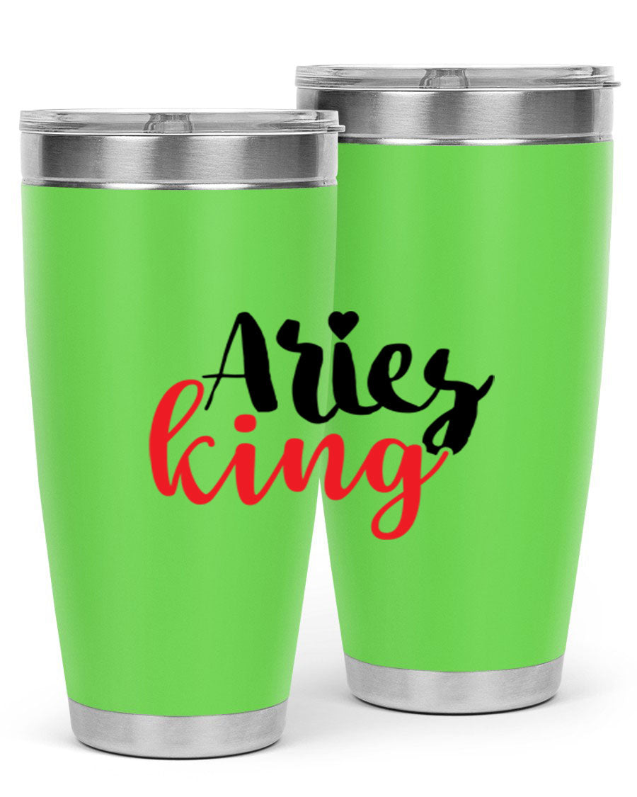 Aries King 96# Tumbler, a stylish 20oz stainless steel drinkware with zodiac design, perfect for hot and cold beverages.