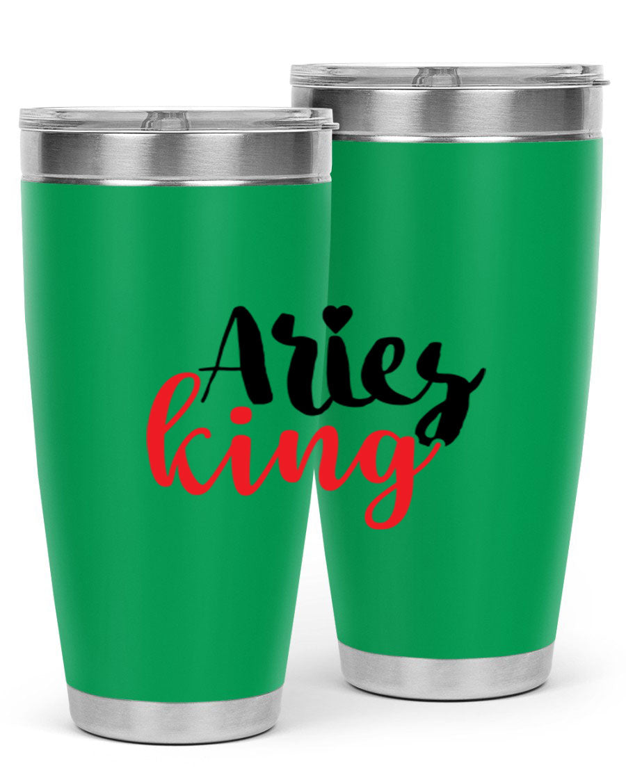 Aries King 96# Tumbler, a stylish 20oz stainless steel drinkware with zodiac design, perfect for hot and cold beverages.