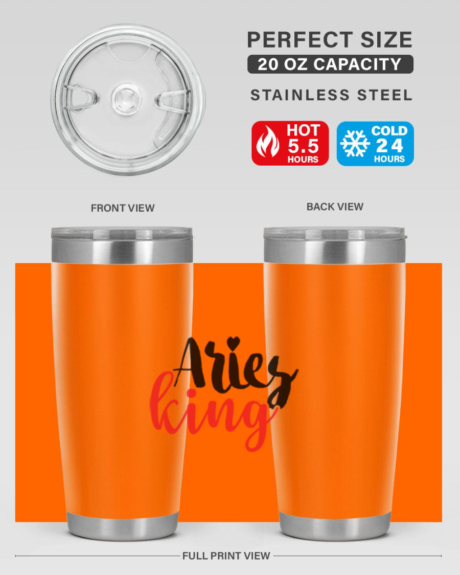 Aries King 96# Tumbler, a stylish 20oz stainless steel drinkware with zodiac design, perfect for hot and cold beverages.