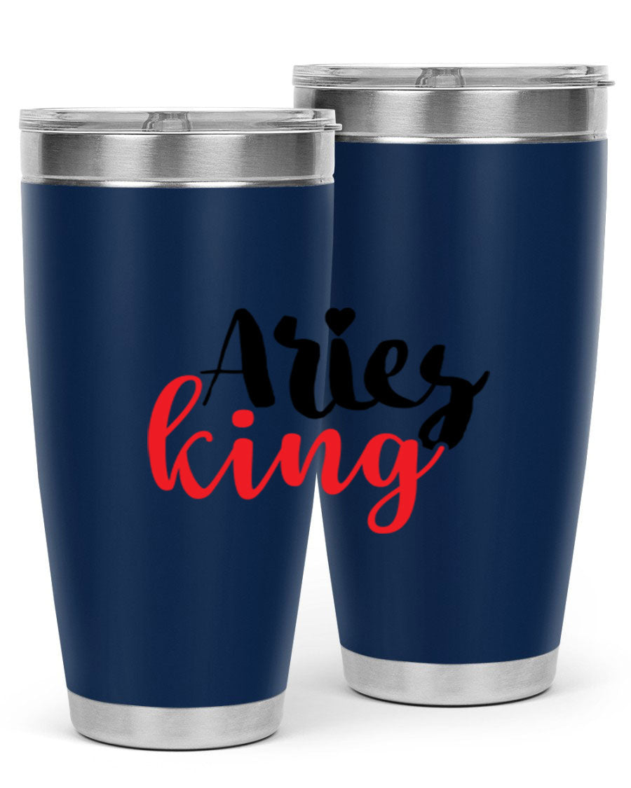 Aries King 96# Tumbler, a stylish 20oz stainless steel drinkware with zodiac design, perfect for hot and cold beverages.