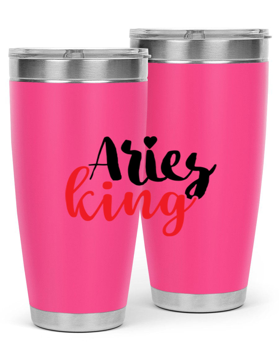 Aries King 96# Tumbler, a stylish 20oz stainless steel drinkware with zodiac design, perfect for hot and cold beverages.