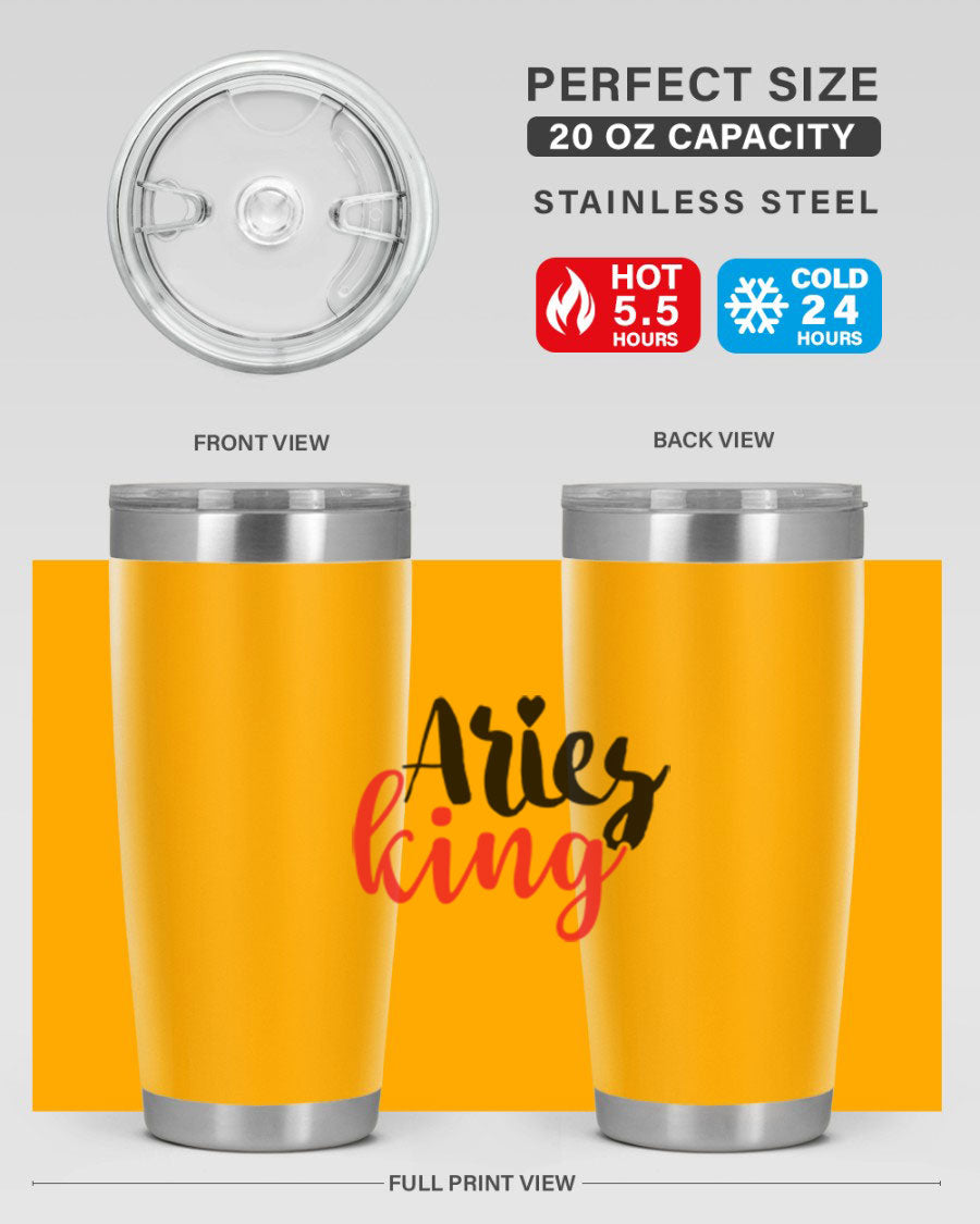 Aries King 96# Tumbler, a stylish 20oz stainless steel drinkware with zodiac design, perfect for hot and cold beverages.