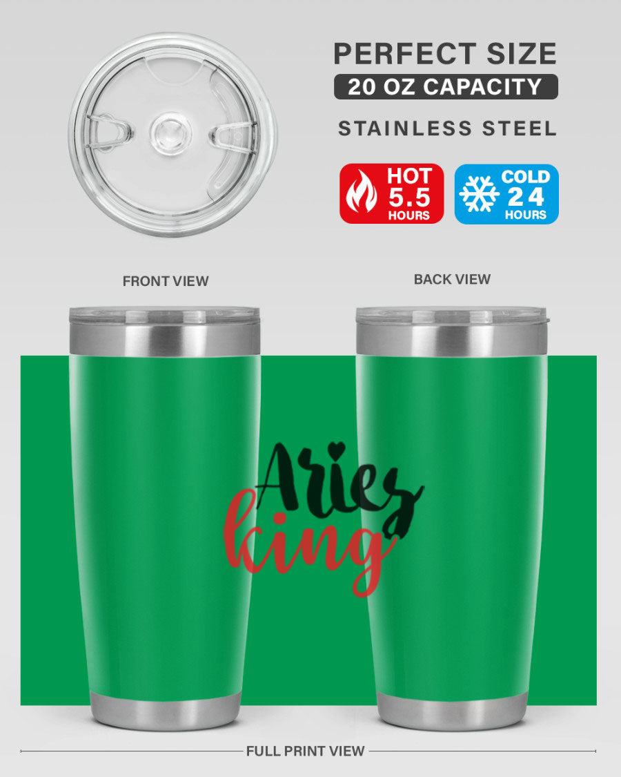 Aries King 96# Tumbler, a stylish 20oz stainless steel drinkware with zodiac design, perfect for hot and cold beverages.