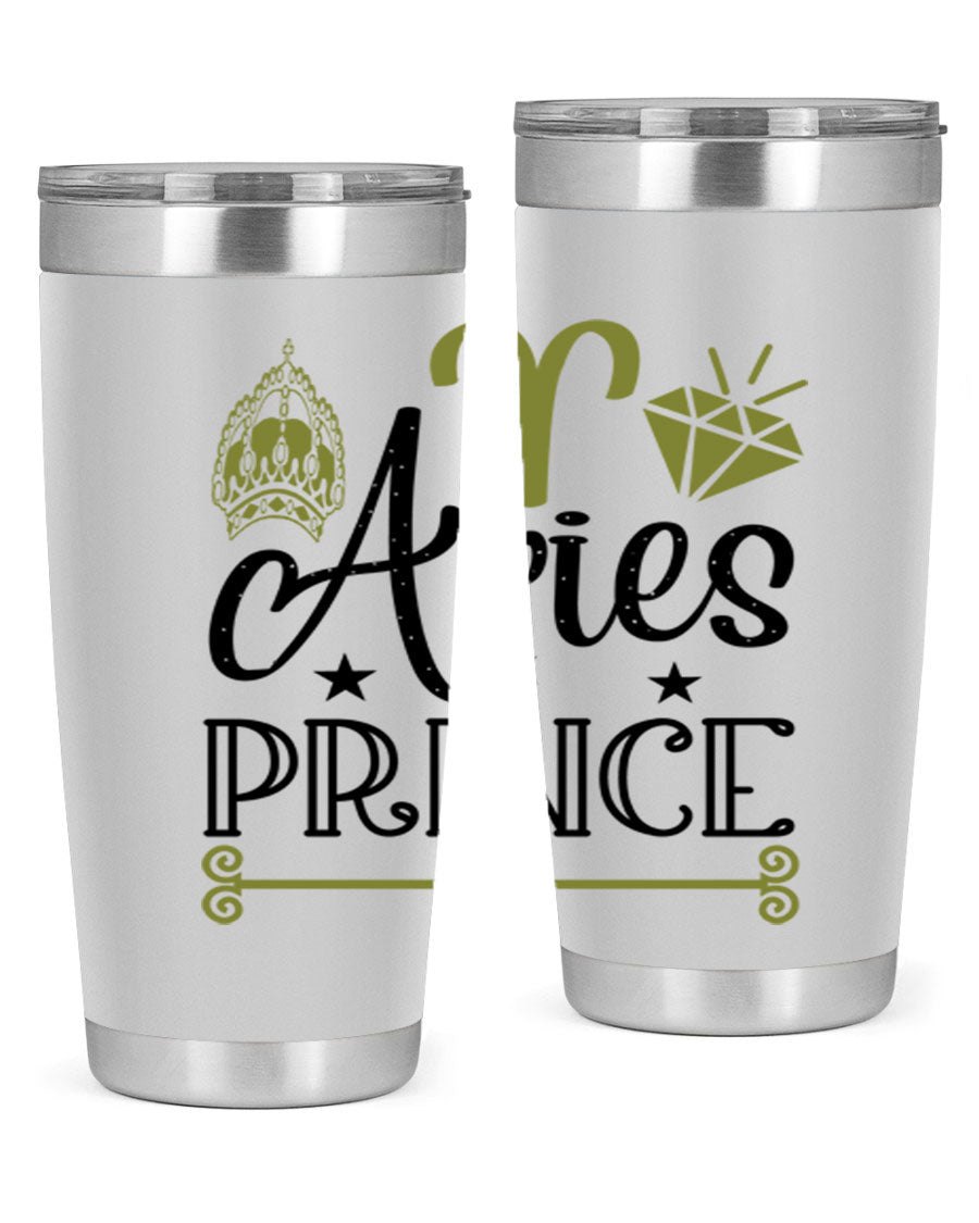 Aries Prince 113# Zodiac Tumbler in stainless steel with a sleek design, perfect for hot and cold beverages.