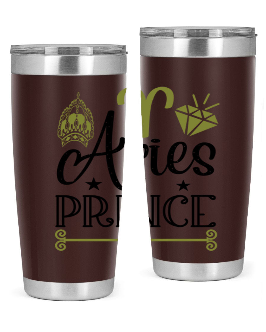 Aries Prince 113# Zodiac Tumbler in stainless steel with a sleek design, perfect for hot and cold beverages.