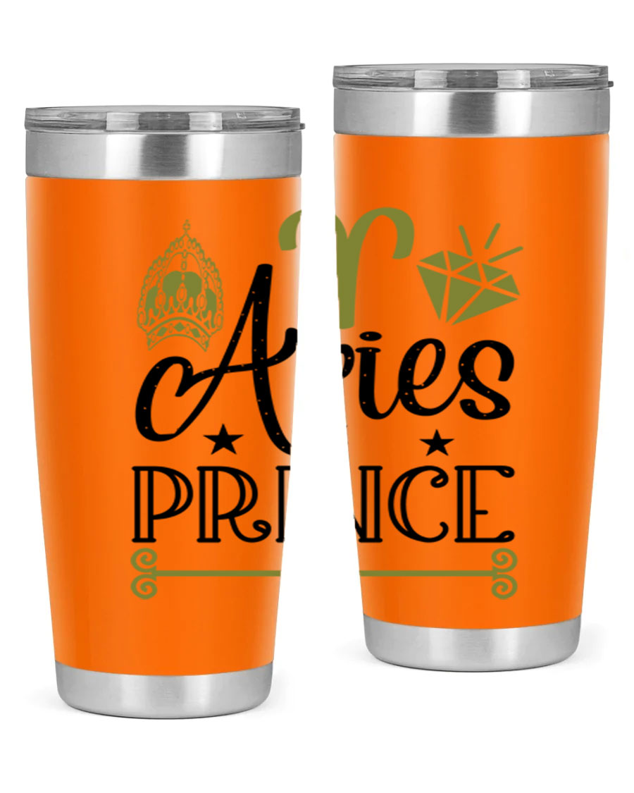 Aries Prince 113# Zodiac Tumbler in stainless steel with a sleek design, perfect for hot and cold beverages.