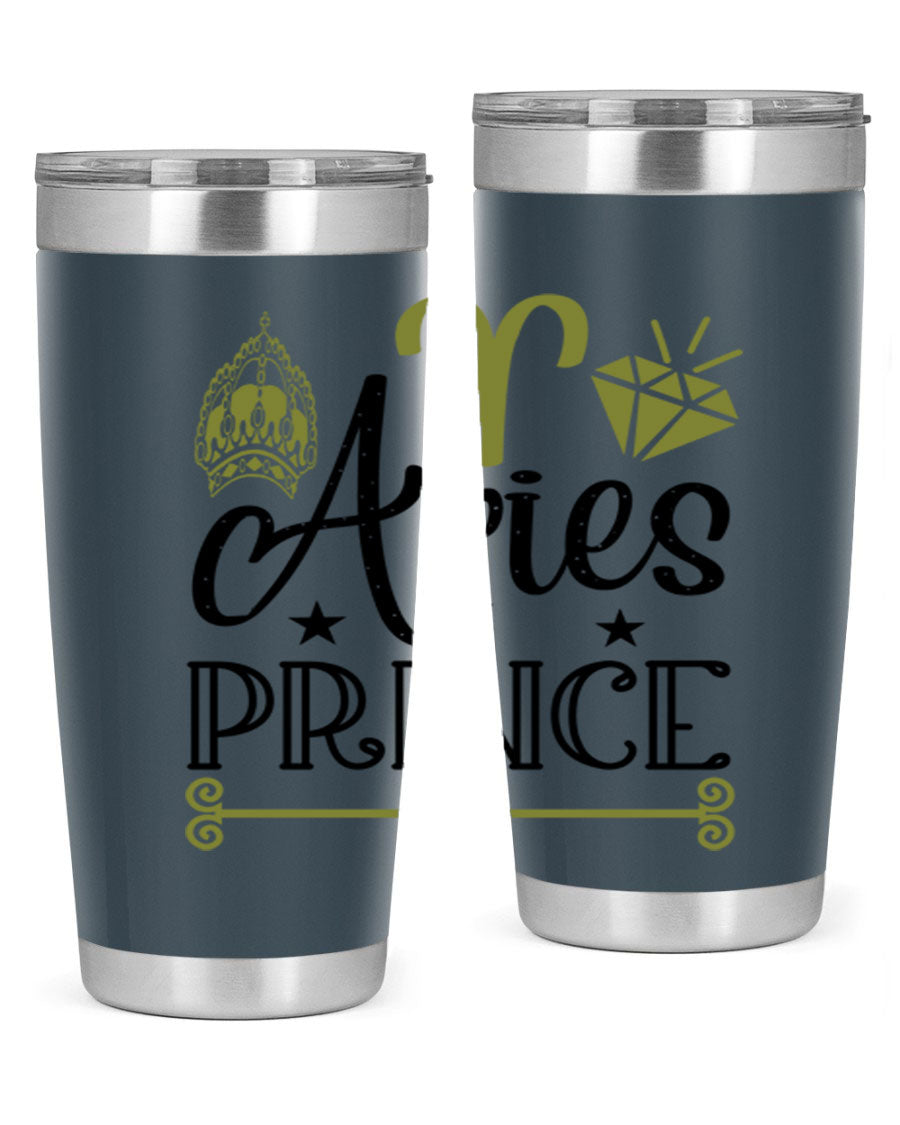 Aries Prince 113# Zodiac Tumbler in stainless steel with a sleek design, perfect for hot and cold beverages.