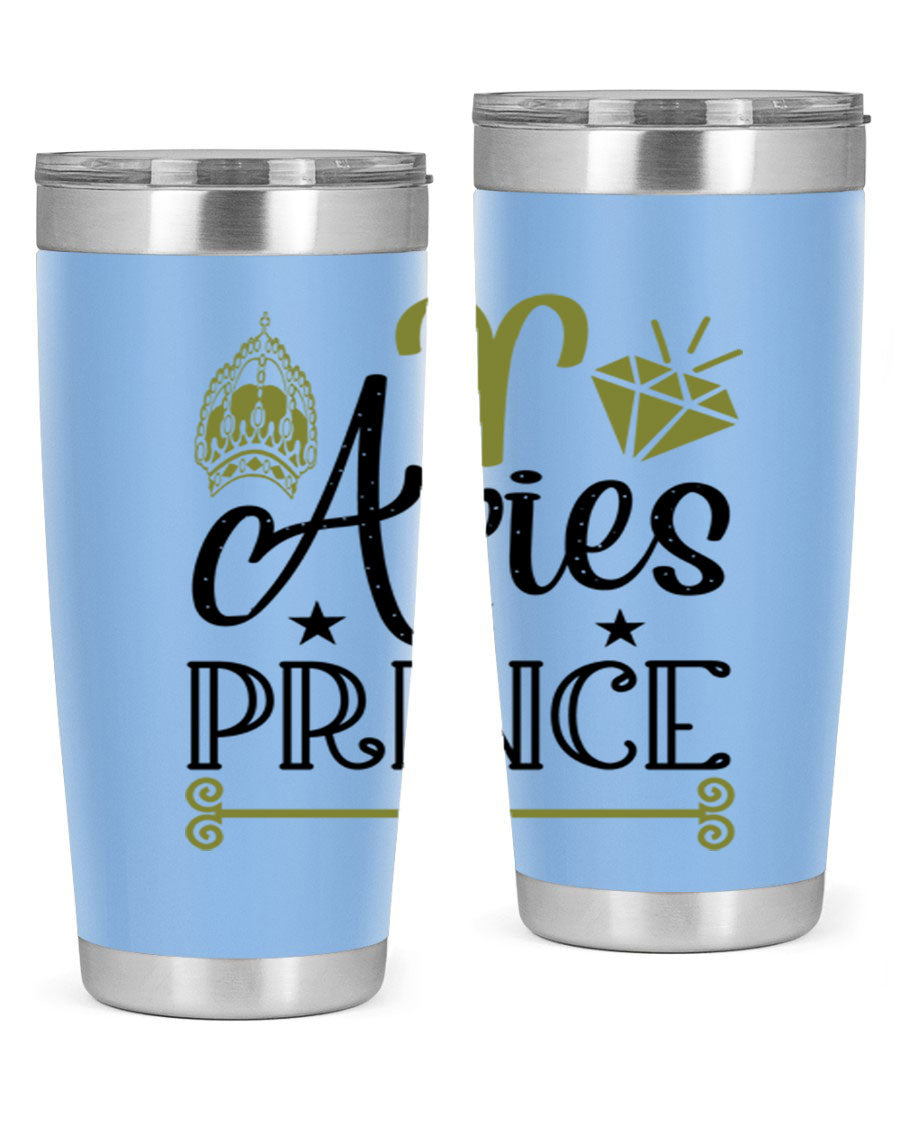 Aries Prince 113# Zodiac Tumbler in stainless steel with a sleek design, perfect for hot and cold beverages.