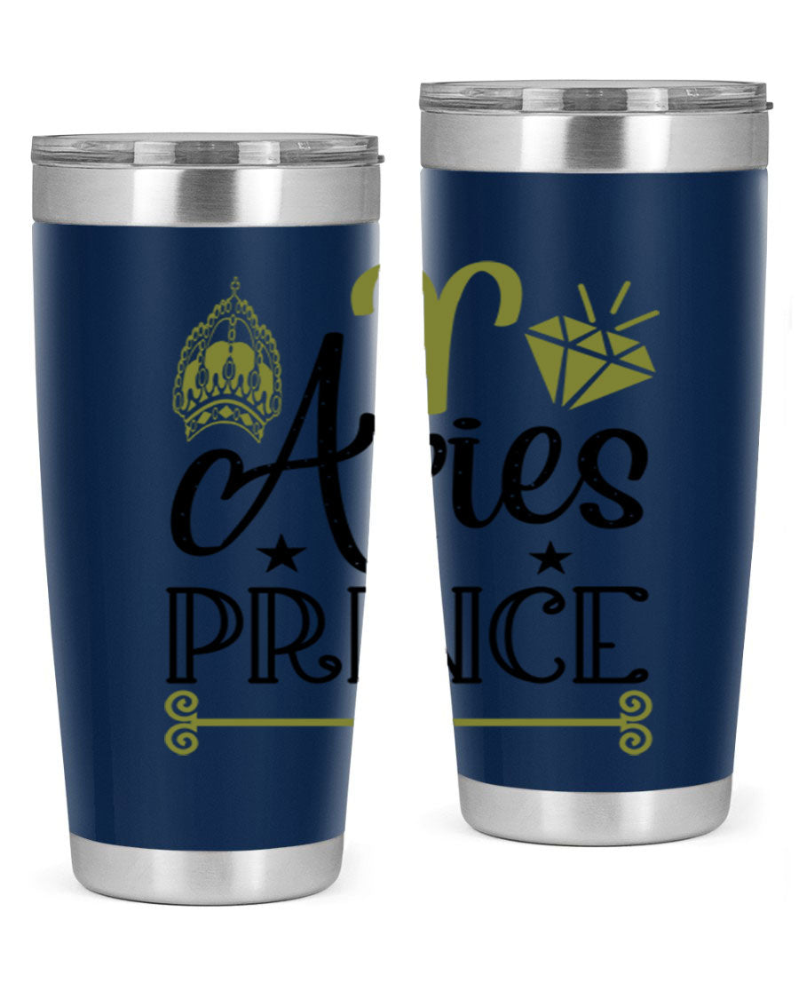 Aries Prince 113# Zodiac Tumbler in stainless steel with a sleek design, perfect for hot and cold beverages.