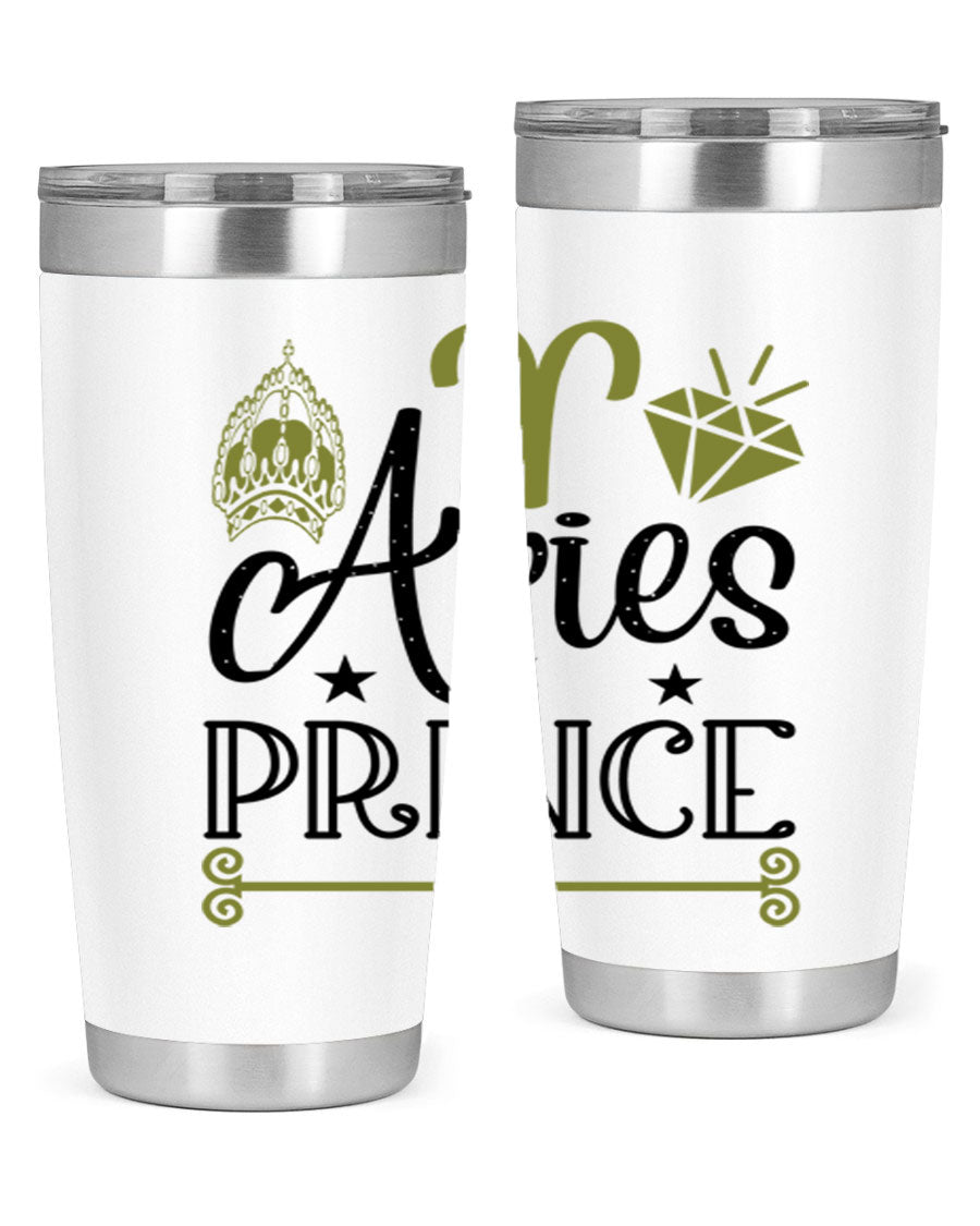 Aries Prince 113# Zodiac Tumbler in stainless steel with a sleek design, perfect for hot and cold beverages.