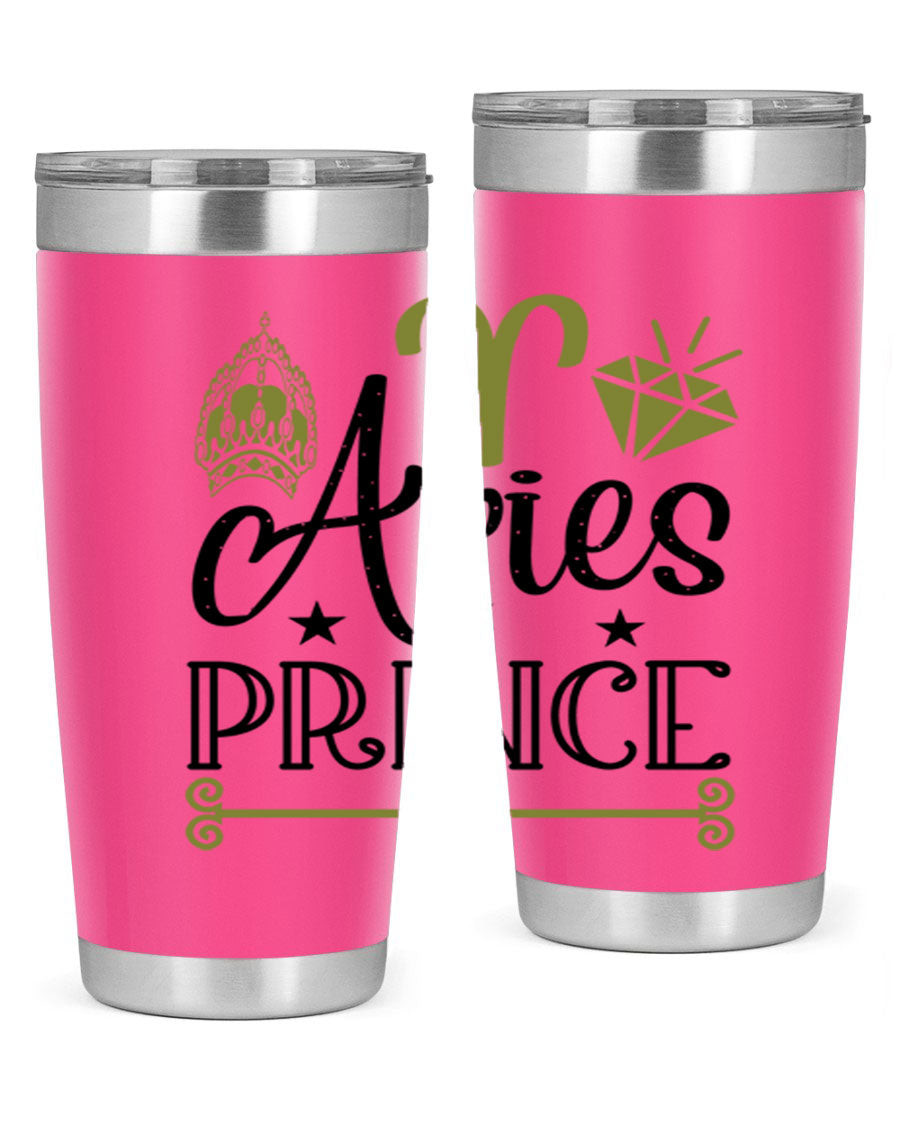 Aries Prince 113# Zodiac Tumbler in stainless steel with a sleek design, perfect for hot and cold beverages.