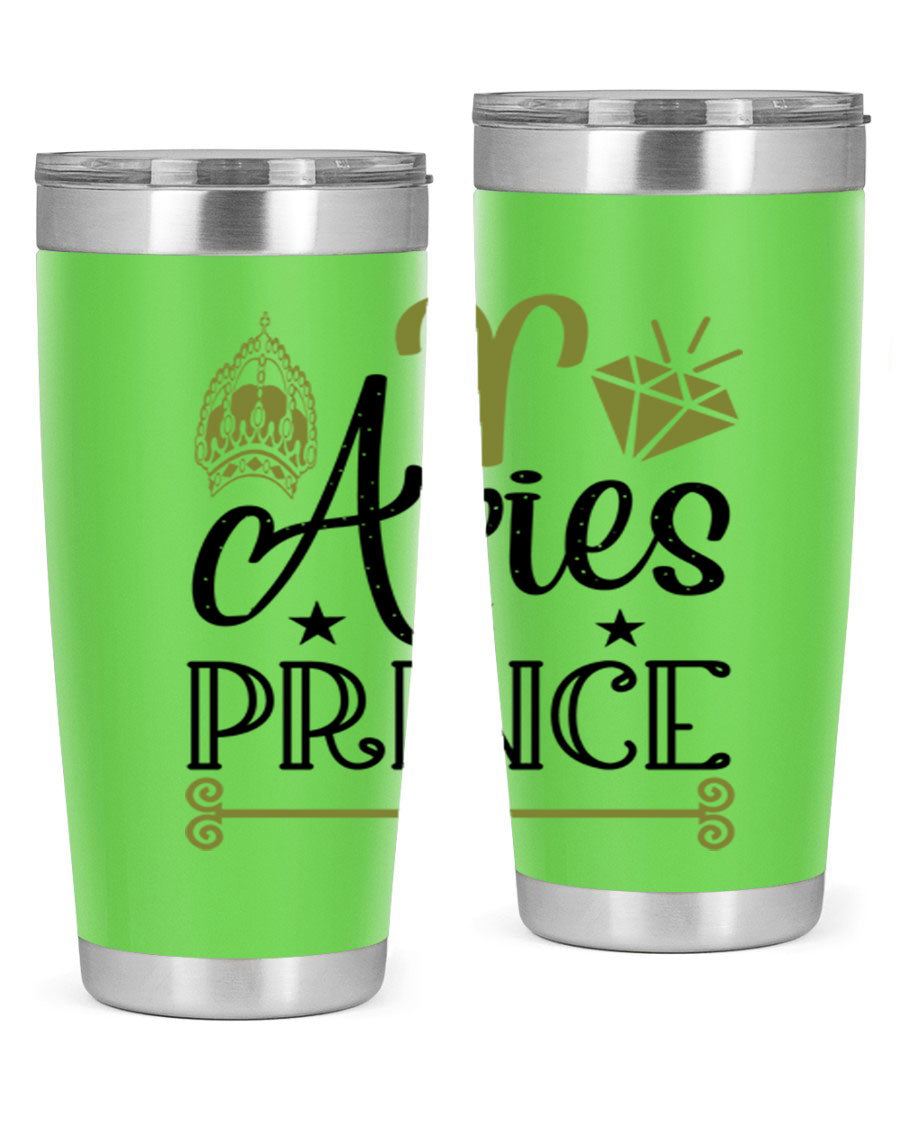 Aries Prince 113# Zodiac Tumbler in stainless steel with a sleek design, perfect for hot and cold beverages.