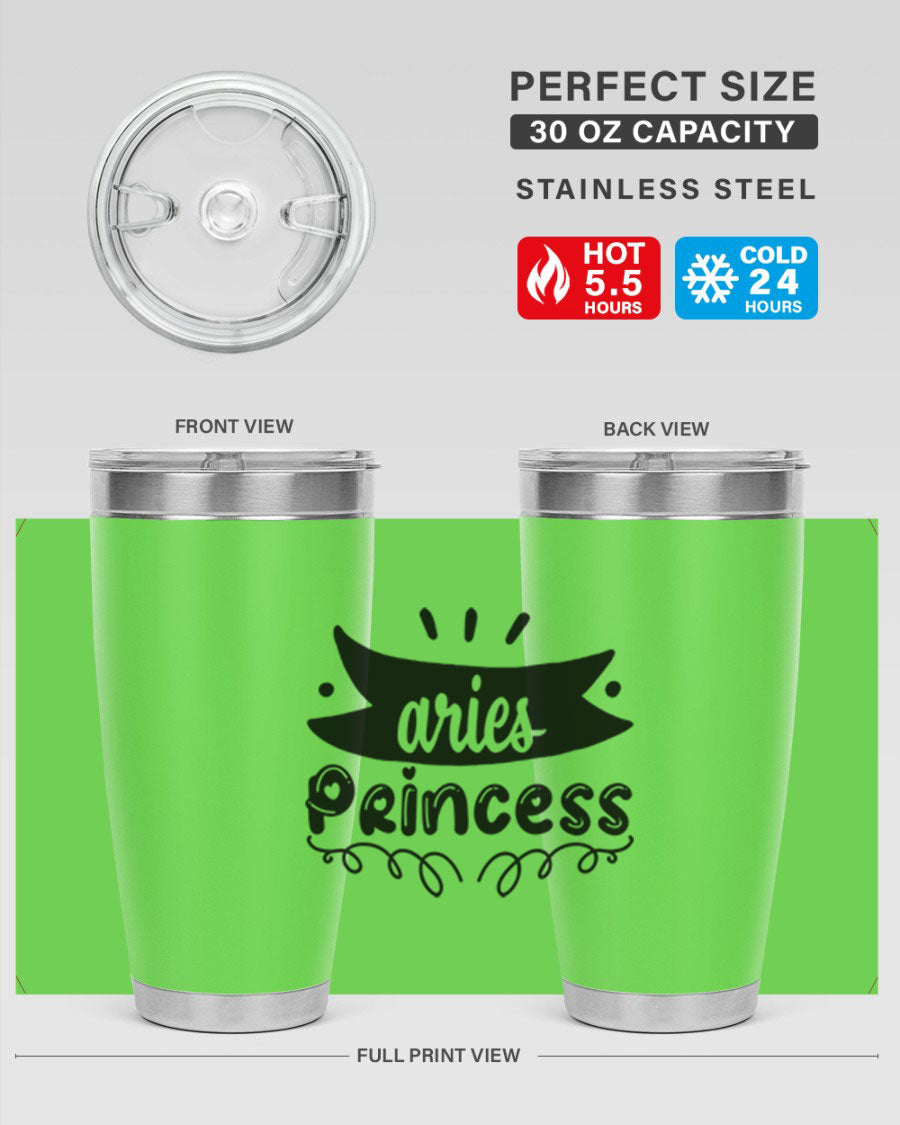 Aries Princess 116# Tumbler, a stylish 20oz stainless steel drinkware with a vibrant zodiac design.