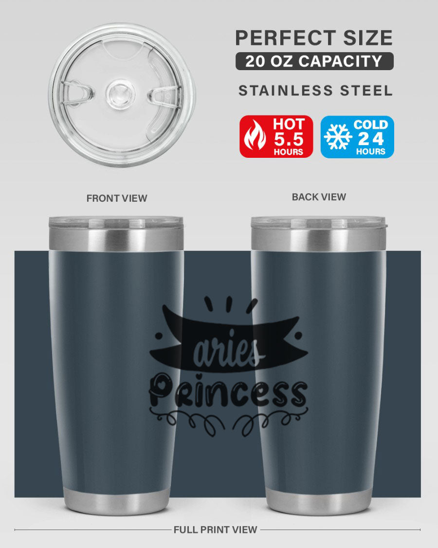 Aries Princess 116# Tumbler, a stylish 20oz stainless steel drinkware with a vibrant zodiac design.