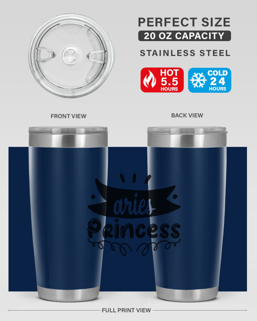 Aries Princess 116# Tumbler, a stylish 20oz stainless steel drinkware with a vibrant zodiac design.