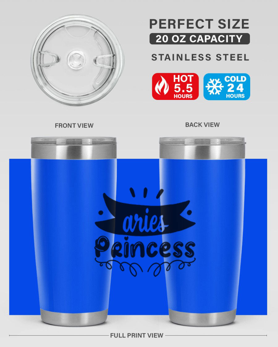 Aries Princess 116# Tumbler, a stylish 20oz stainless steel drinkware with a vibrant zodiac design.